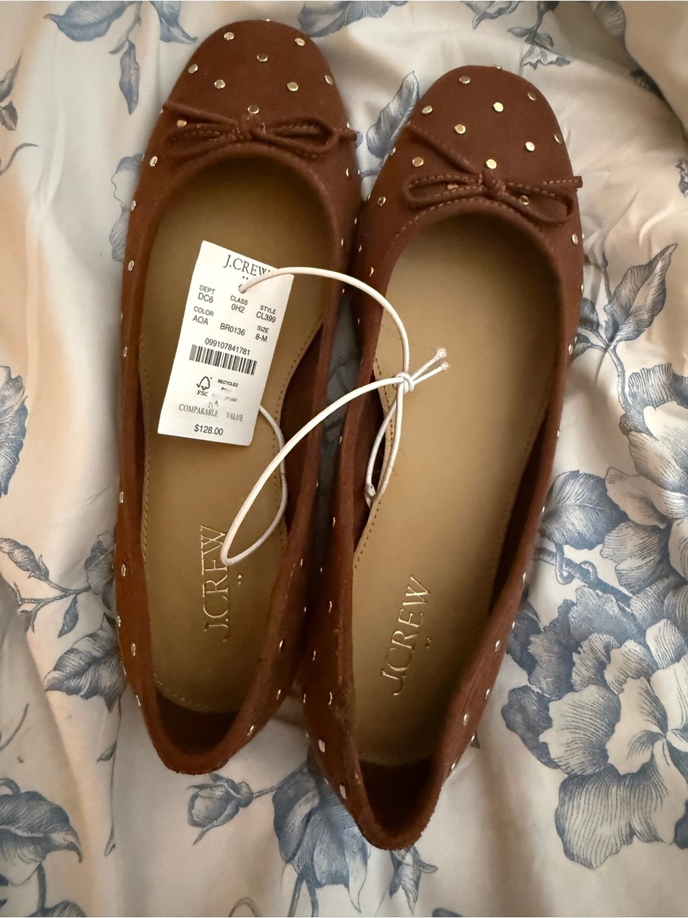 J. Crew Brown Studded Bow Ballet Flats